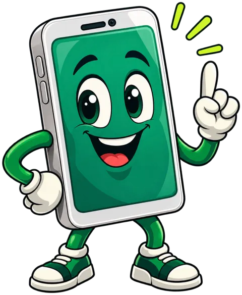Lachendes Comic-Handy mit erhobenem Zeigefinger