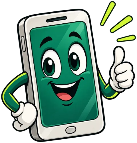 Lachendes Comic-Handy mit Daumen hoch
