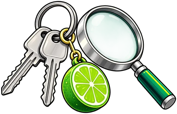 Schlüsselbund mit Limetten-Anhänger und Lupe