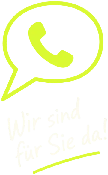 Sprechblase mit Telefonhörer: Wir sind für Sie da!